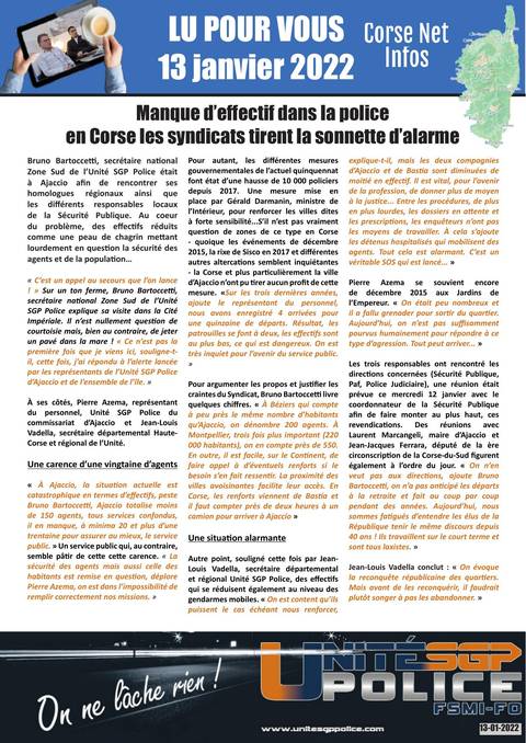 Aperçu — Manque d’effectif dans la police en Corse les syndicats tirent la sonnette d’alarme