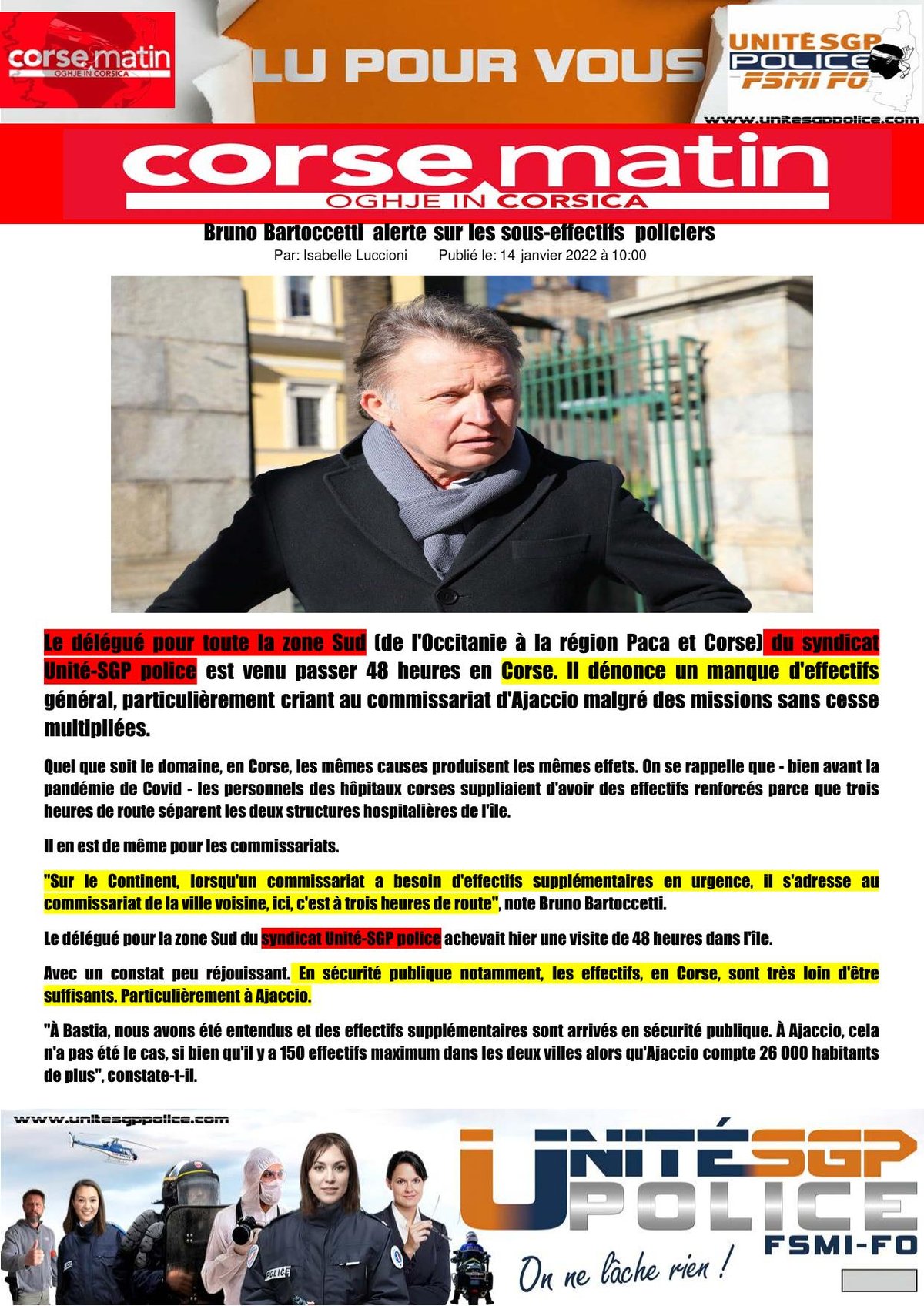 Bruno Bartocetti alerte sur les sous-effectifs policiers