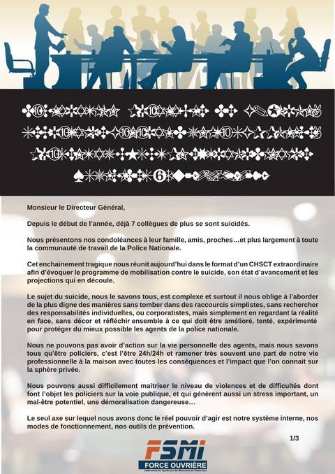 Aperçu — Déclaration préalable de G. JORON au CHSCT PN extraordinaire "suicide"