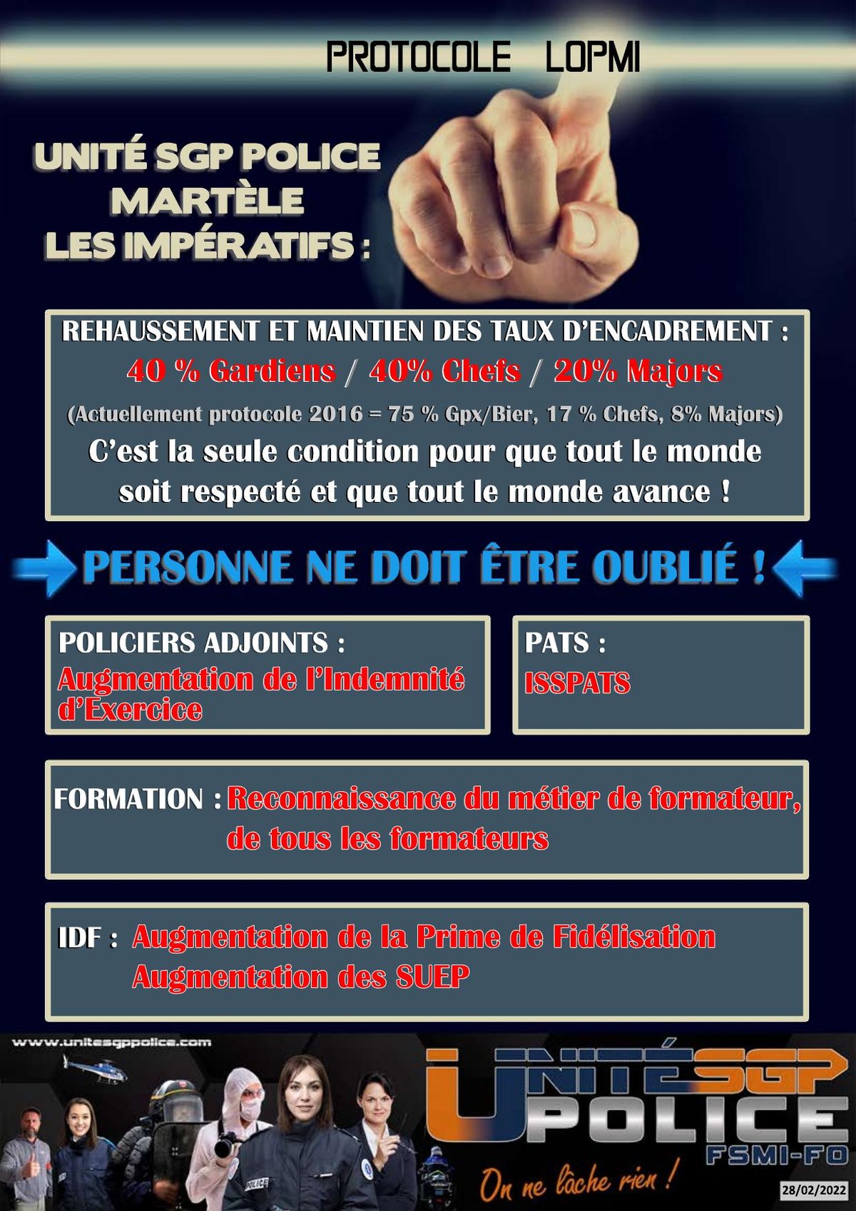 Protocole LOPMI, UNITÉ SGP POLICE martèle les impératifs :