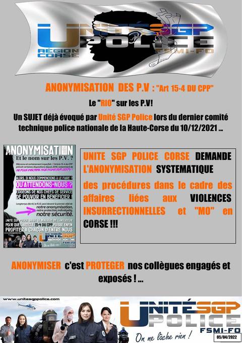 Aperçu — Anonymisation des P.V : "Art 15-4 du CPP"