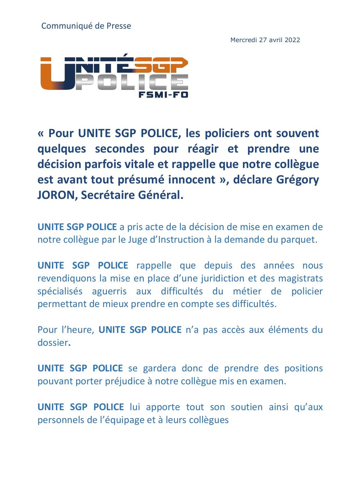 Communiqué de Presse