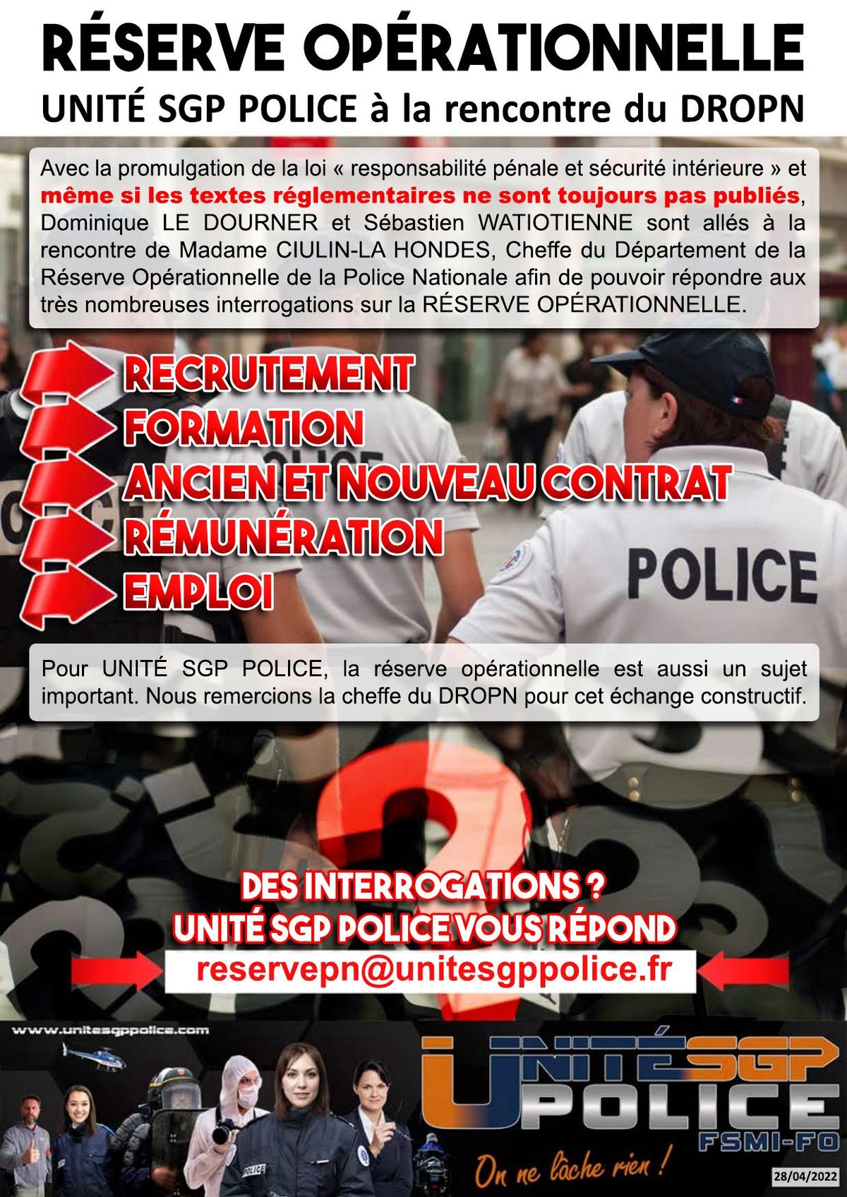 Réserve Opérationnelle : UNITÉ SGP POLICE à la rencontre du DROPN
