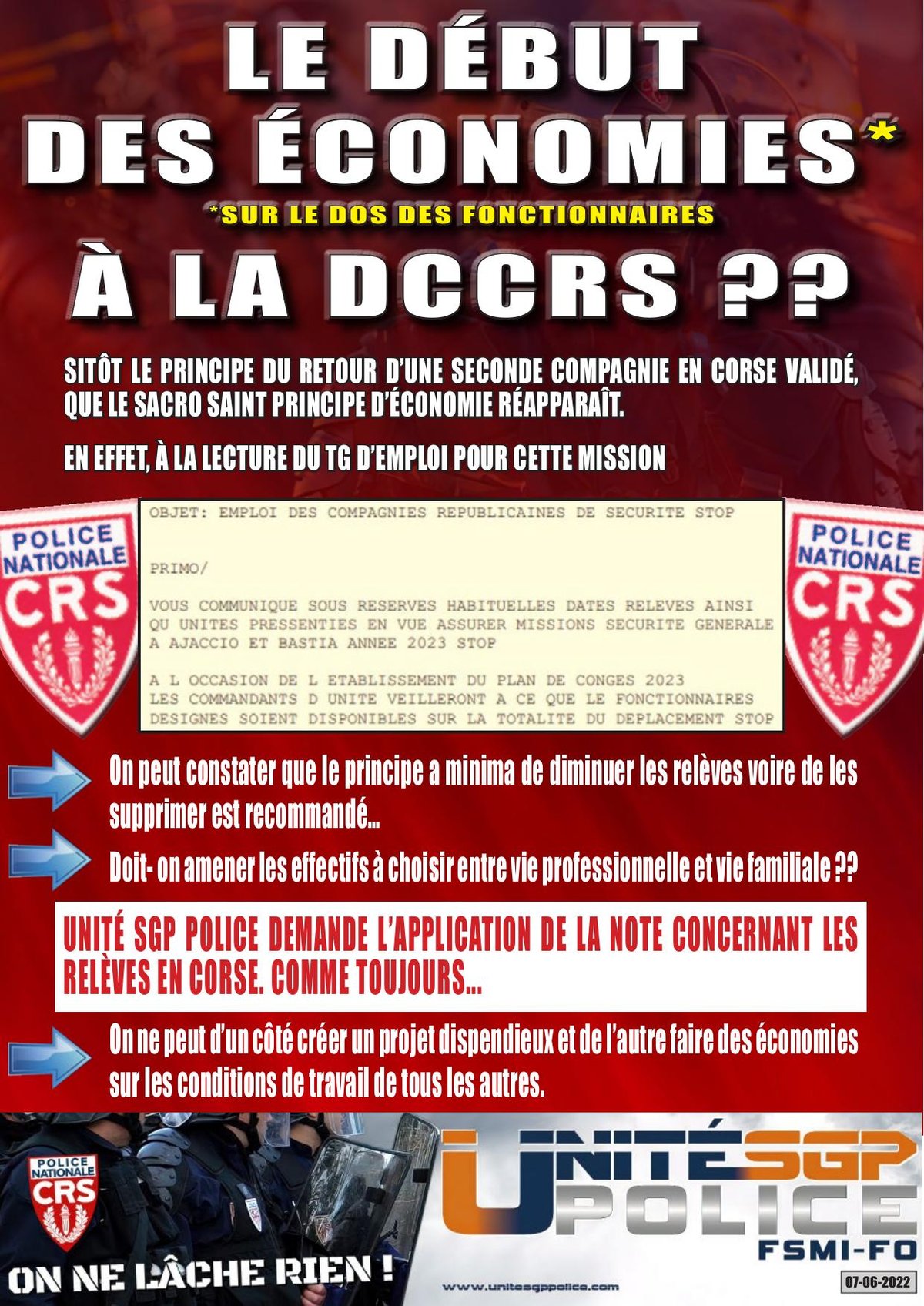 LE DÉBUT DES ÉCONOMIES (*) A LA DCCRS ?? *Sur le dos des fonctionnaires