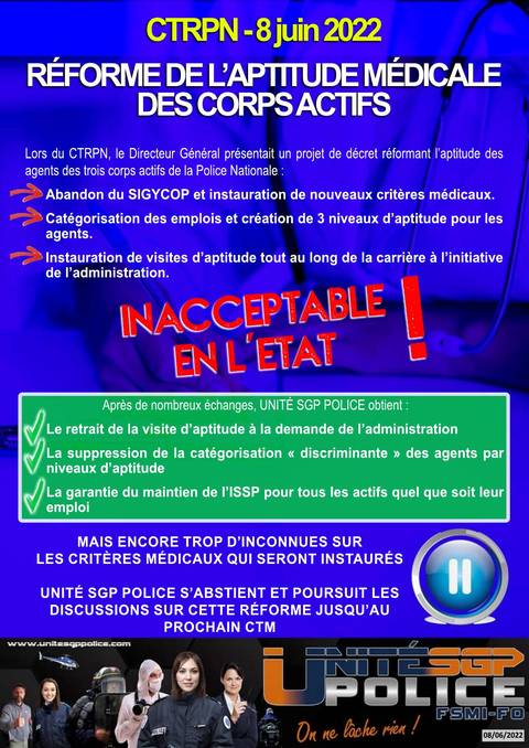 Aperçu — CTRPN - 8 juin 2022 - Réforme de l'aptitude médicale des corps actifs