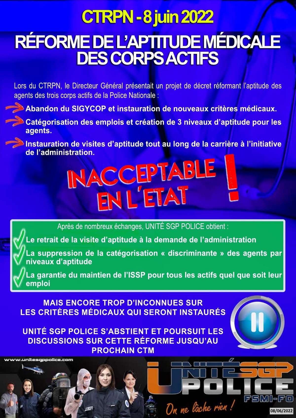 CTRPN - 8 juin 2022 - Réforme de l'aptitude médicale des corps actifs