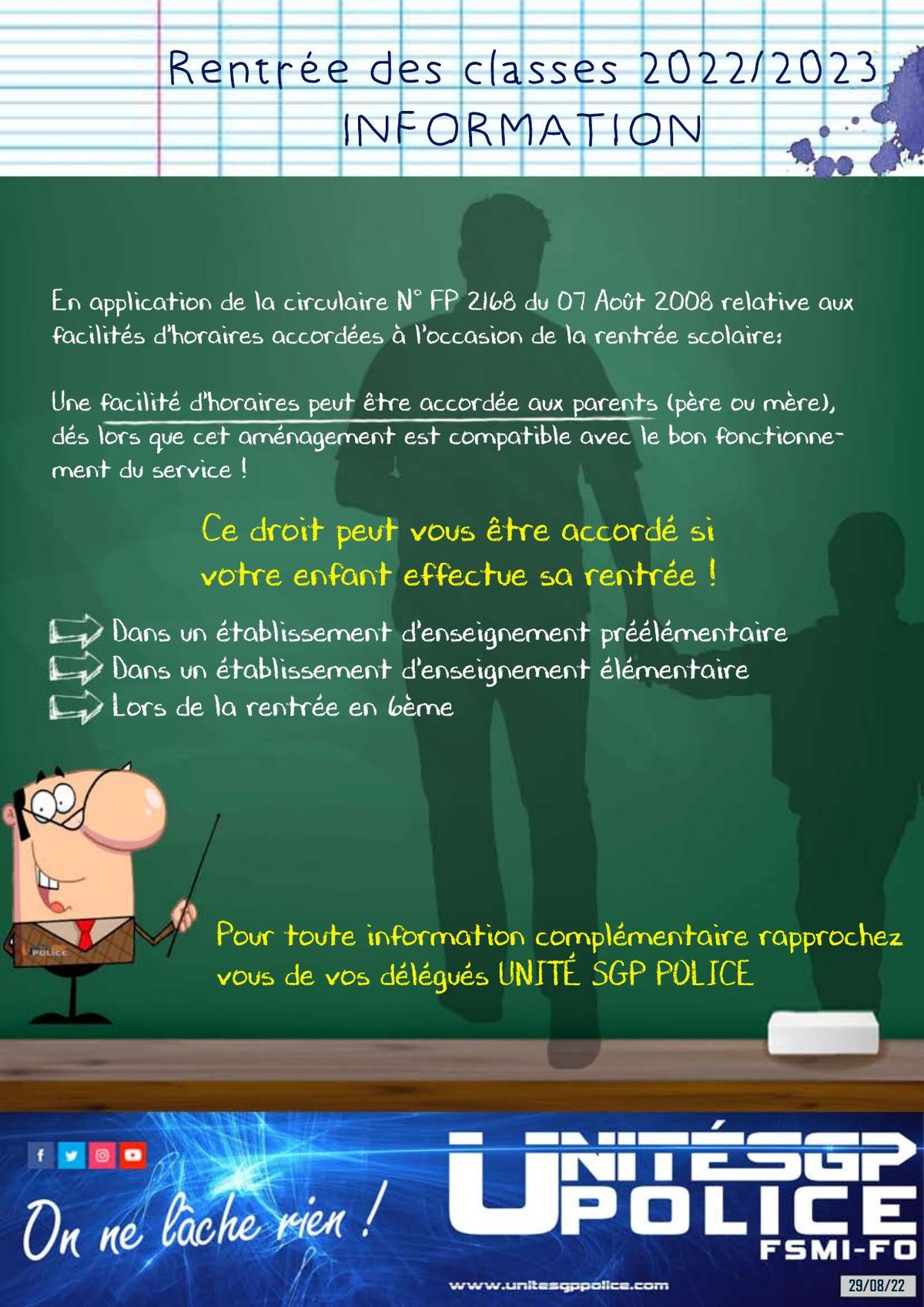 Rentrée des classes 2022/2023 - INFORMATION