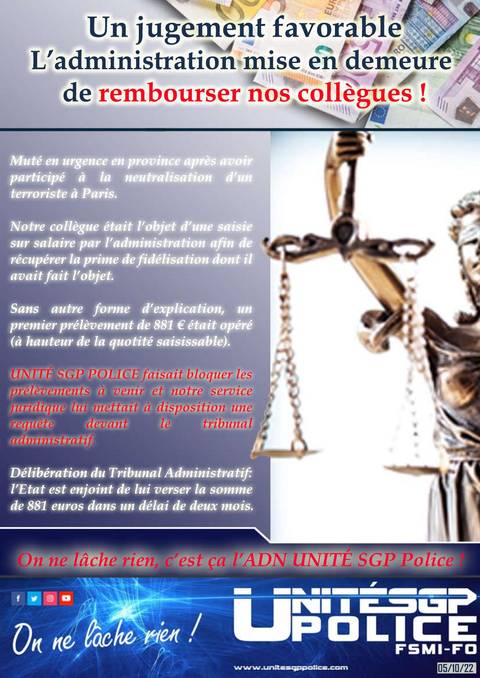Aperçu — Un jugement favorable - L’administration mise en demeure de rembourser nos collègues