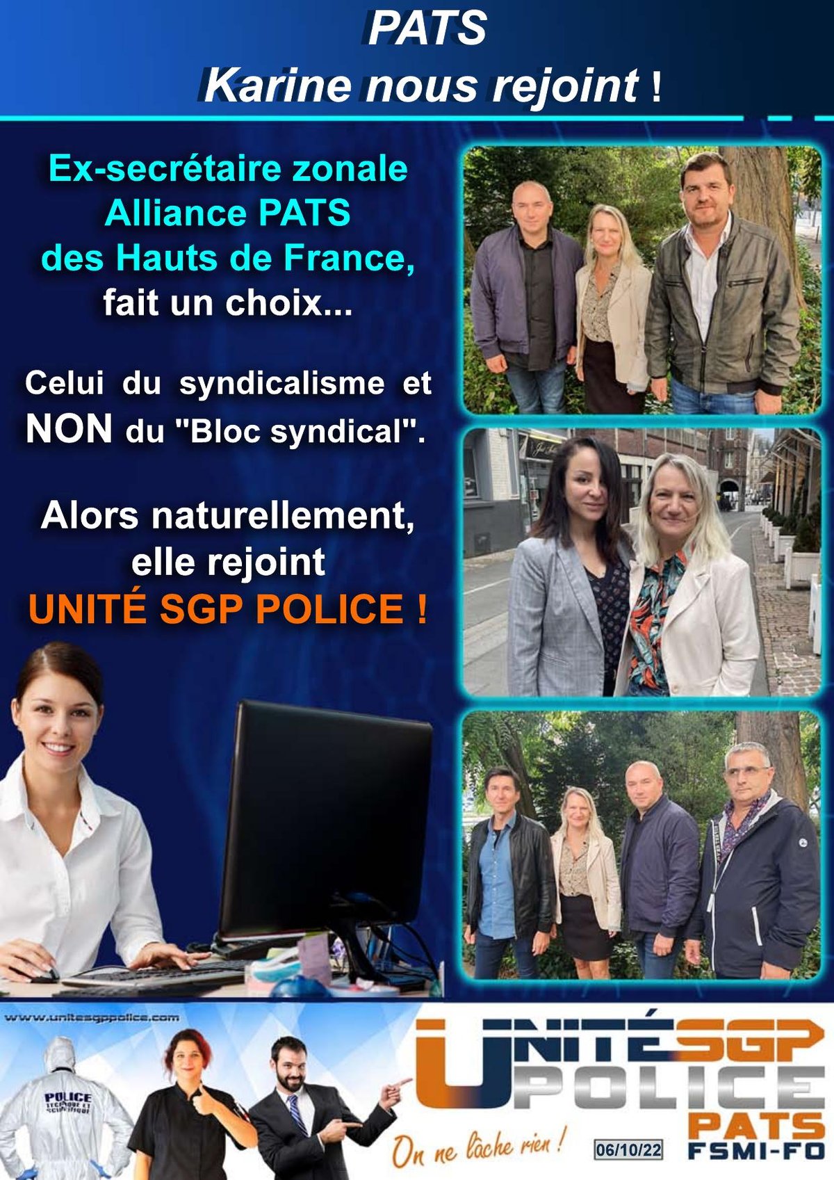 Karine, Ex-secrétaire Alliance PATS des hauts de France rejoint UNITÉ SGP POLICE !