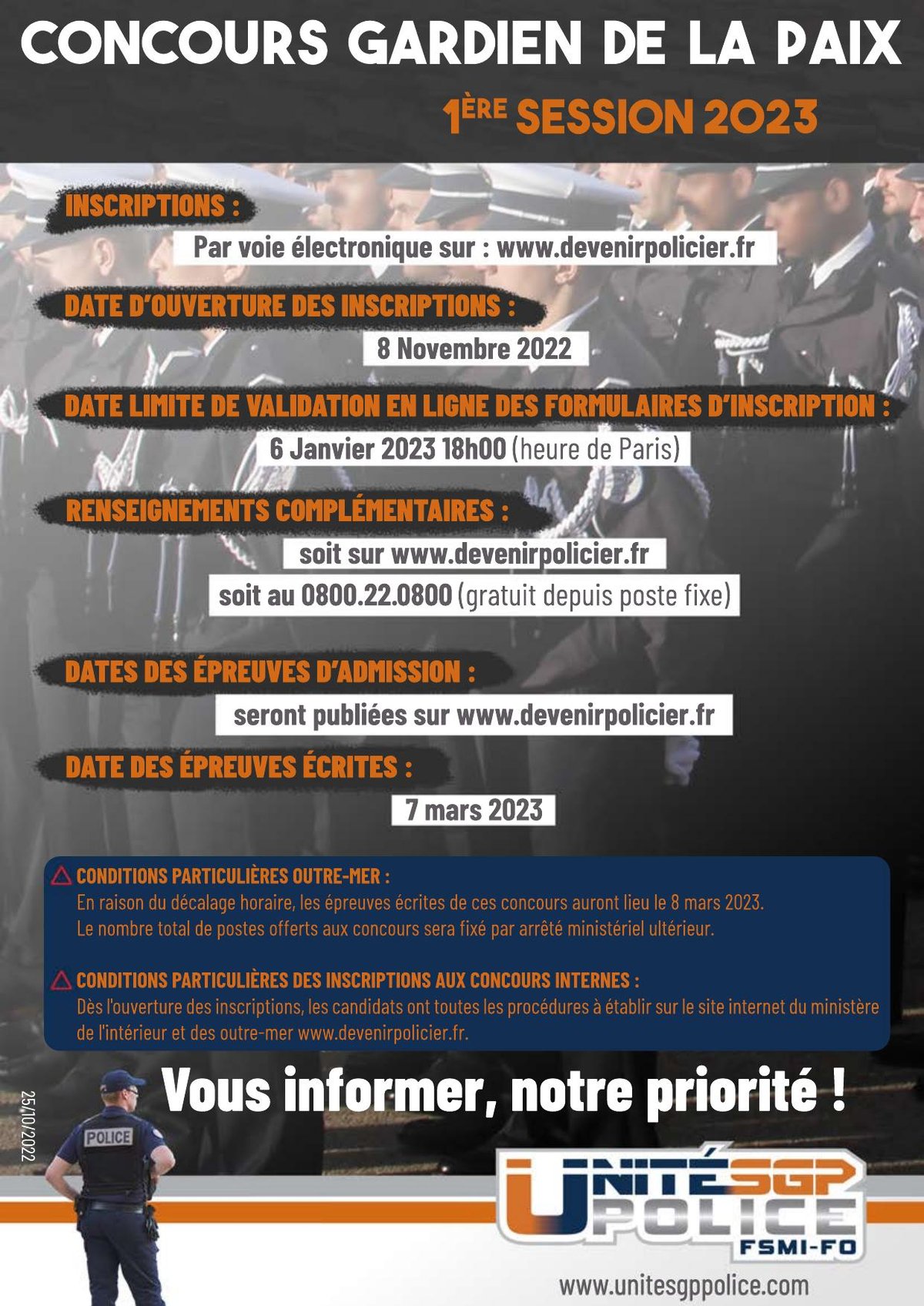 Concours Gardien de la Paix 1ère session 2023