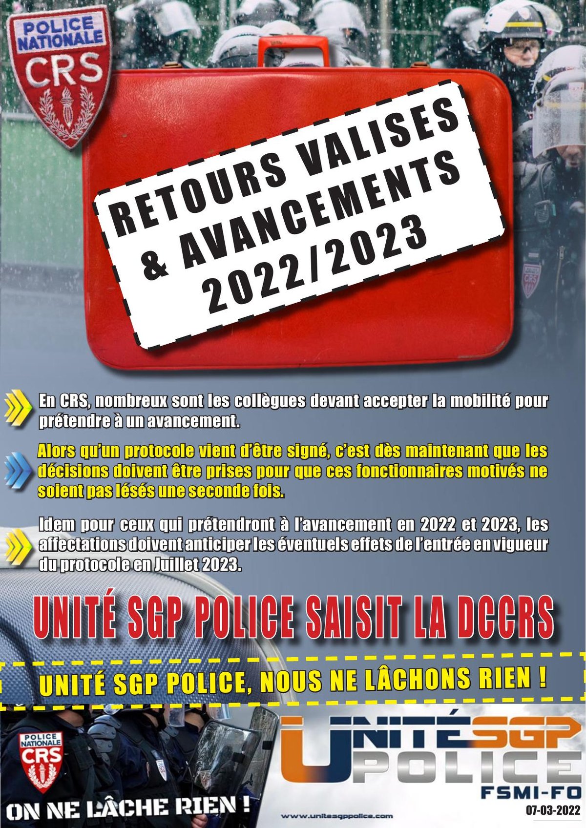 RETOURS VALISES &amp; AVANCEMENTS 2022/2023