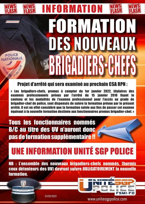 Aperçu — Formation des nouveaux Brigadiers-Chefs