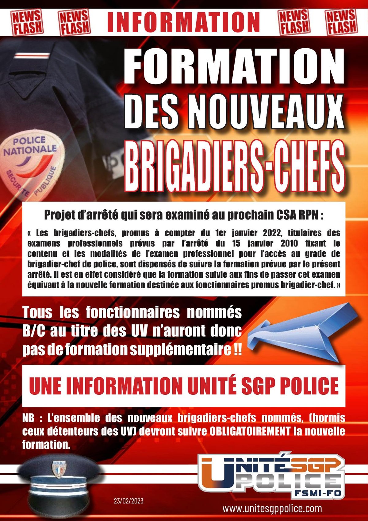 Formation des nouveaux Brigadiers-Chefs