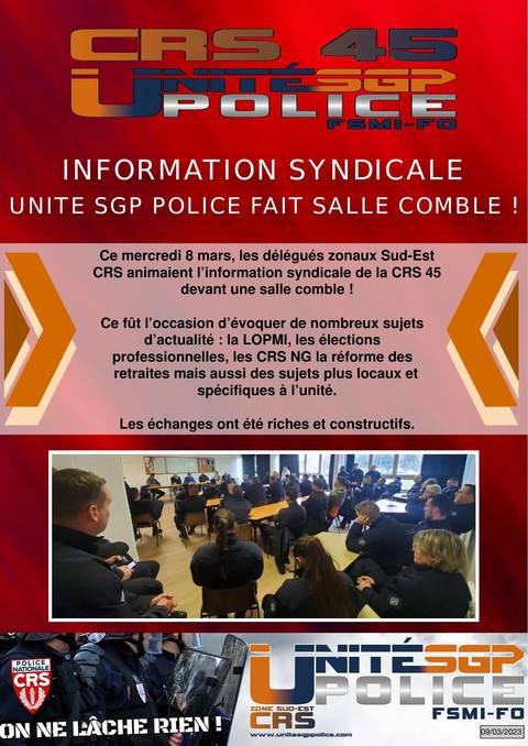 Aperçu — INFORMATION SYNDICALE : UNITÉ SGP POLICE FAIT SALLE COMBLE !