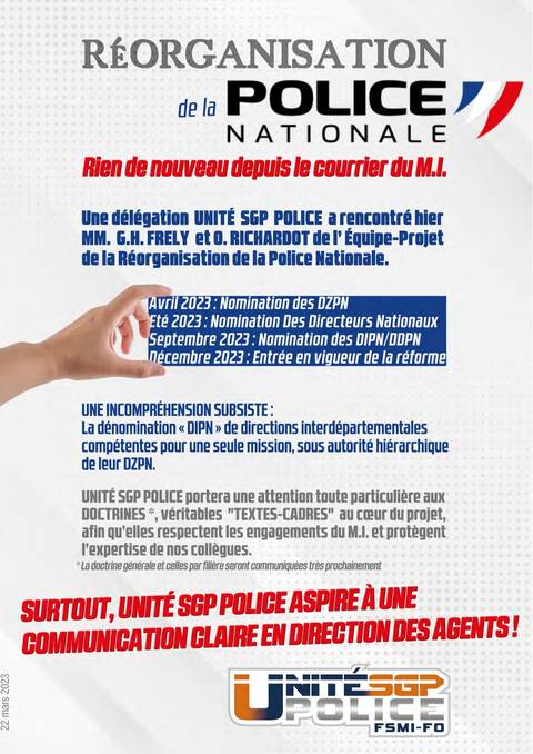 Aperçu — Réorganisation de la Police Nationale : Rien de nouveau depuis le courrier du M.I.