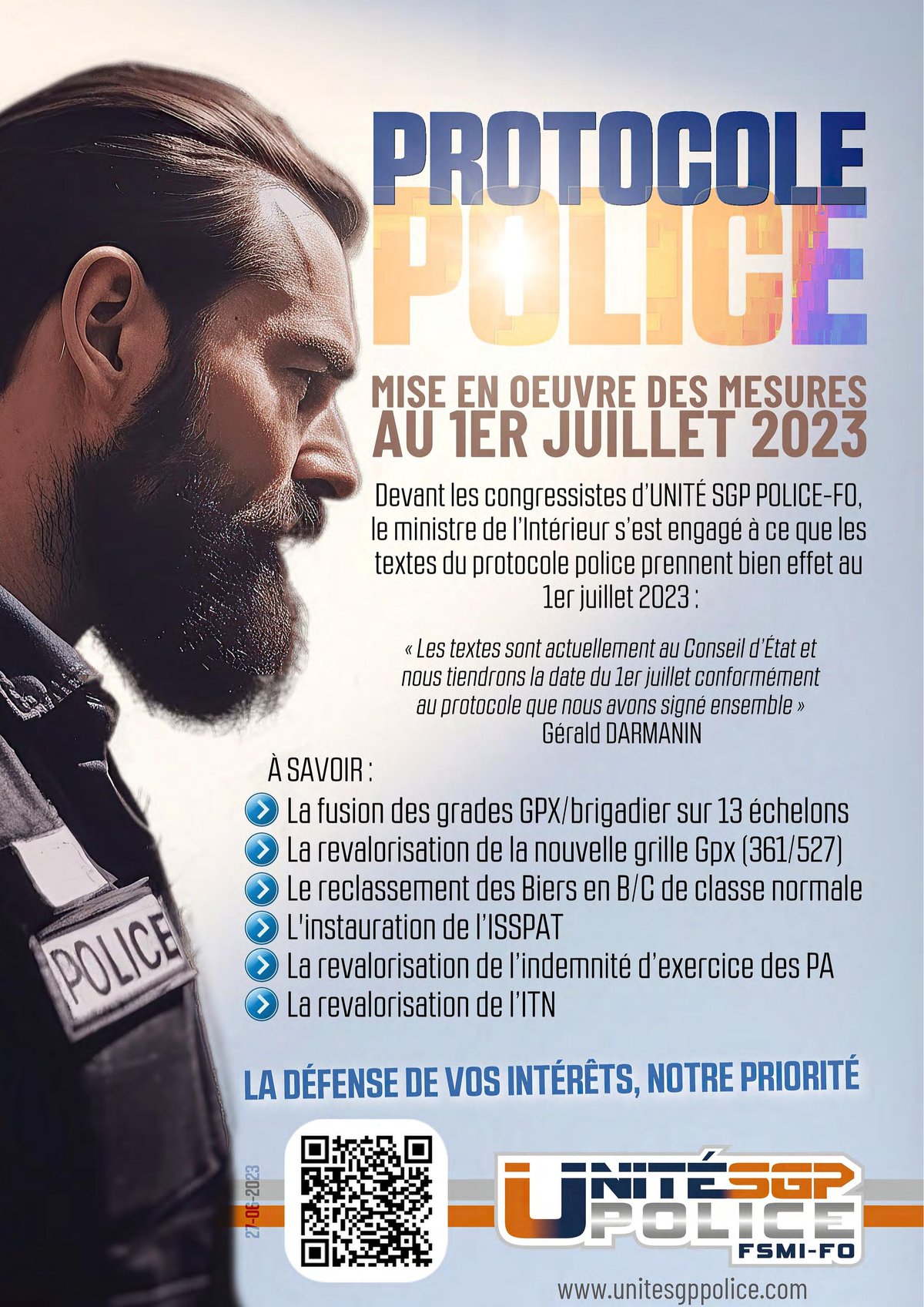 PROTOCOLE POLICE : Mise en œuvre des mesures au 1er juillet 2023
