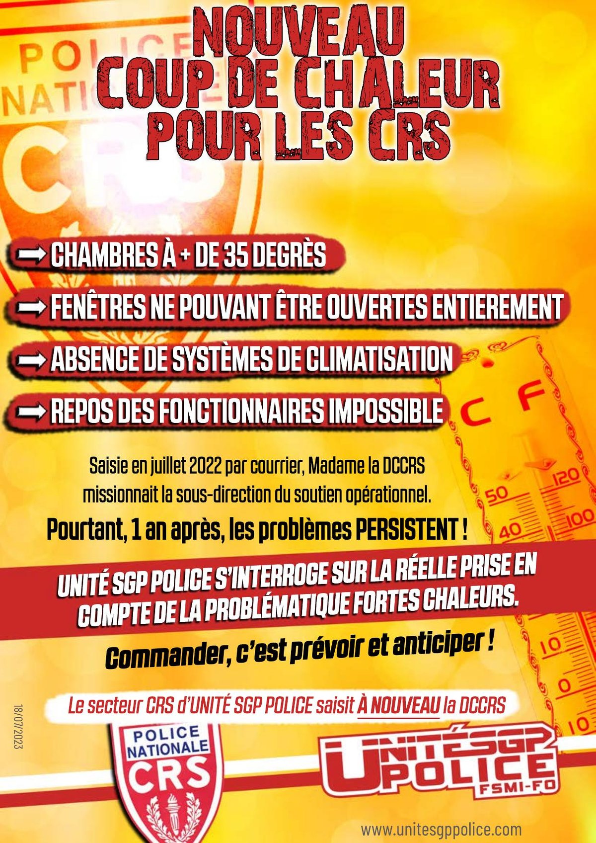 NOUVEAU COUP DE CHALEUR POUR LES CRS