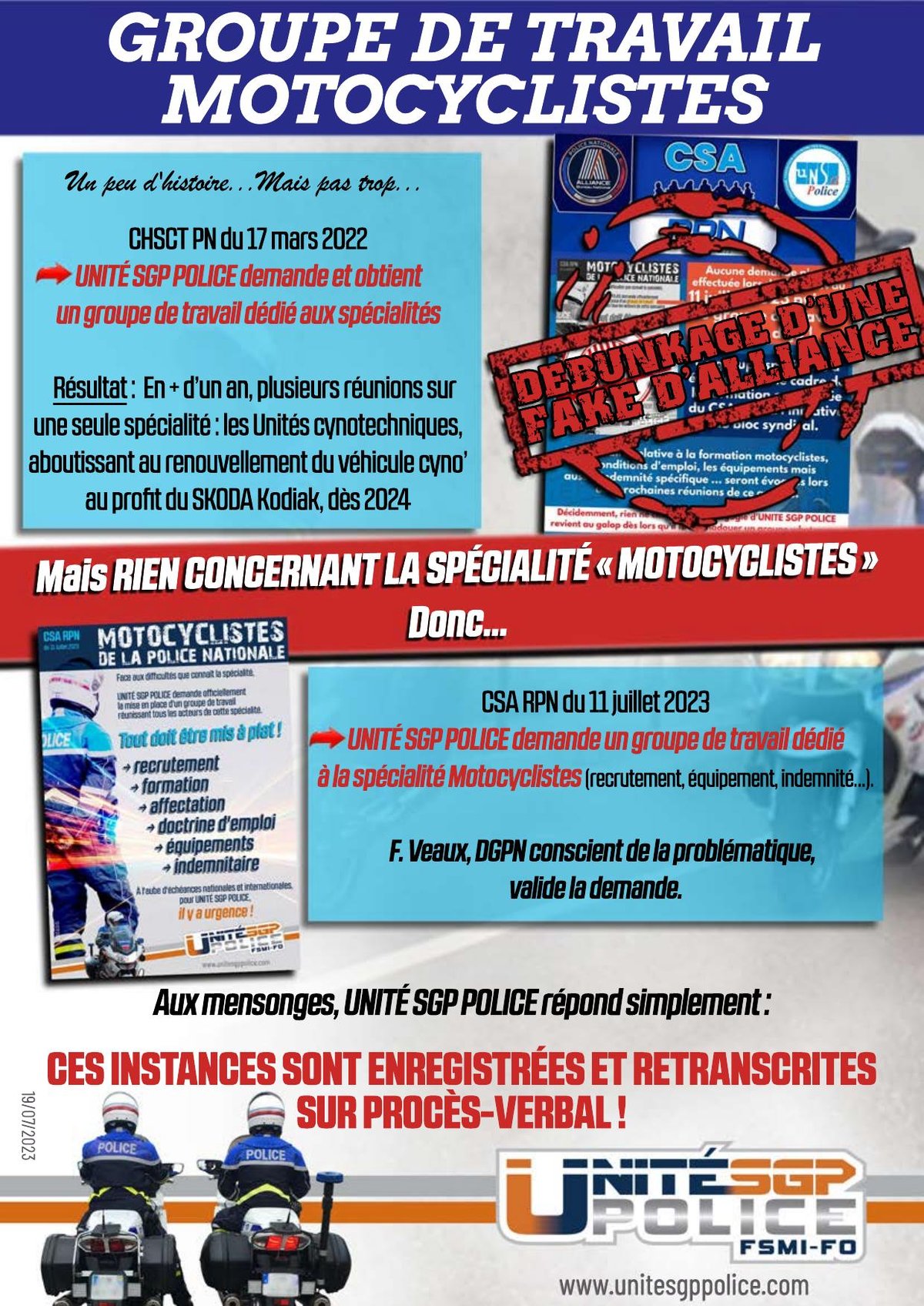 GROUPE DE TRAVAIL MOTOCYCLISTES - DEBUNKAGE D’UNE FAKE D’ALLIANCE