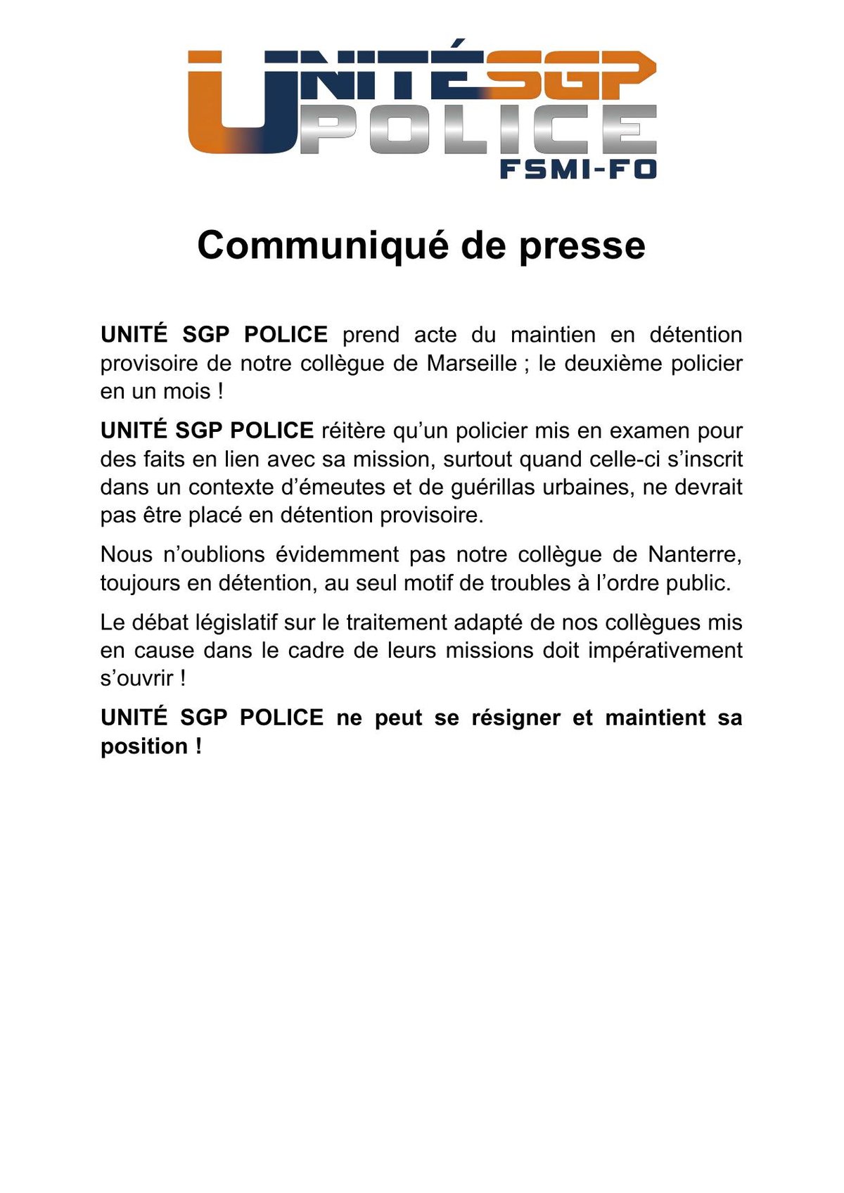 communiqué de presse