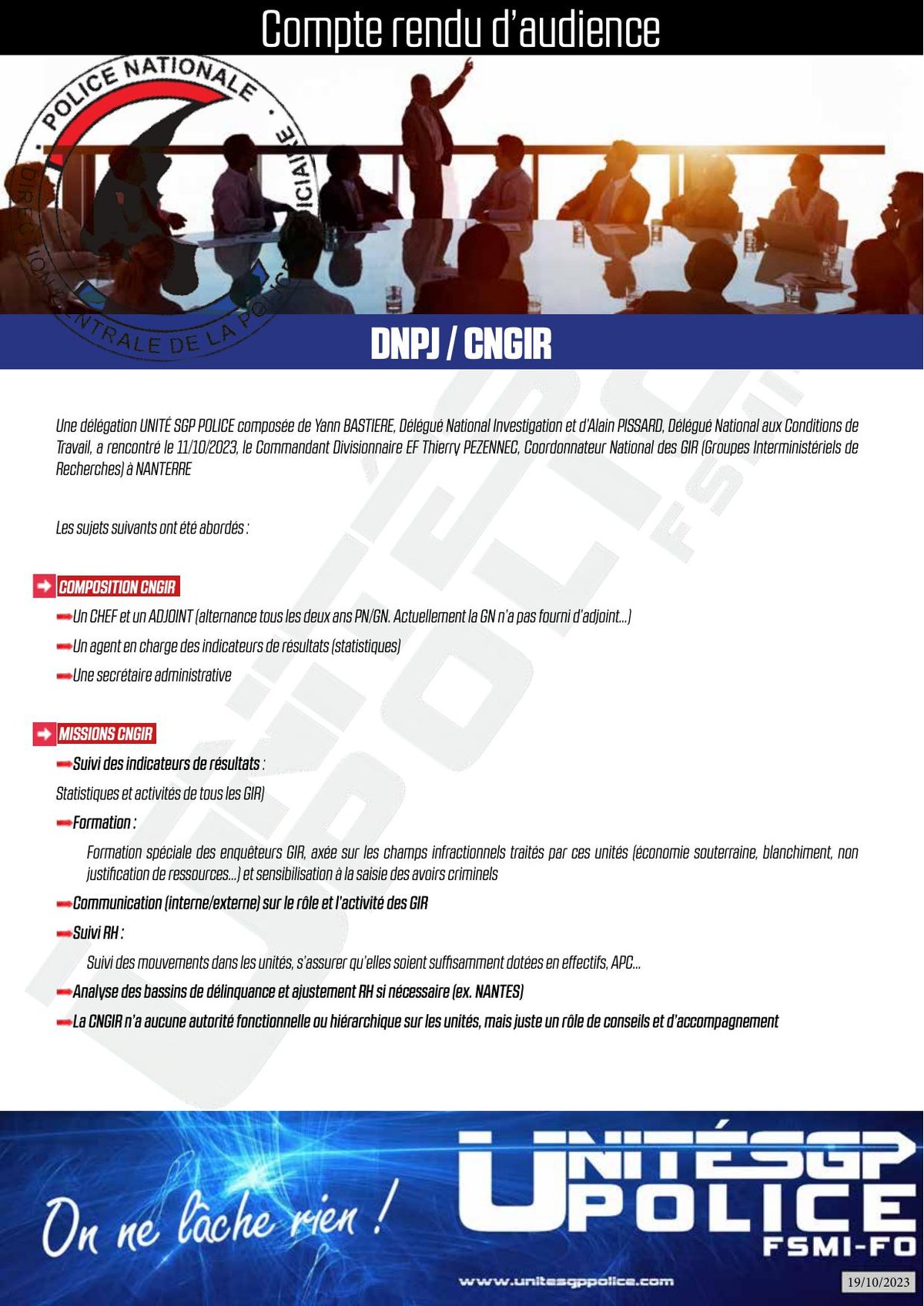 Compte rendu d’audience DNPJ / CNGIR