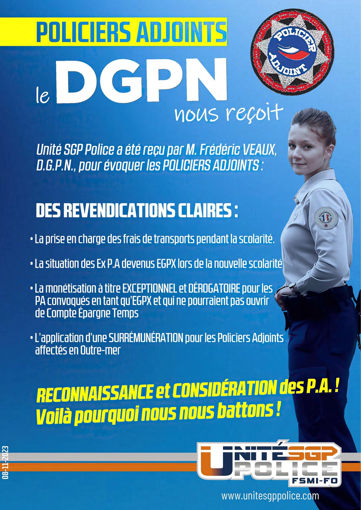 POLICIERS ADJOINTS : Le DGPN nous reçoit