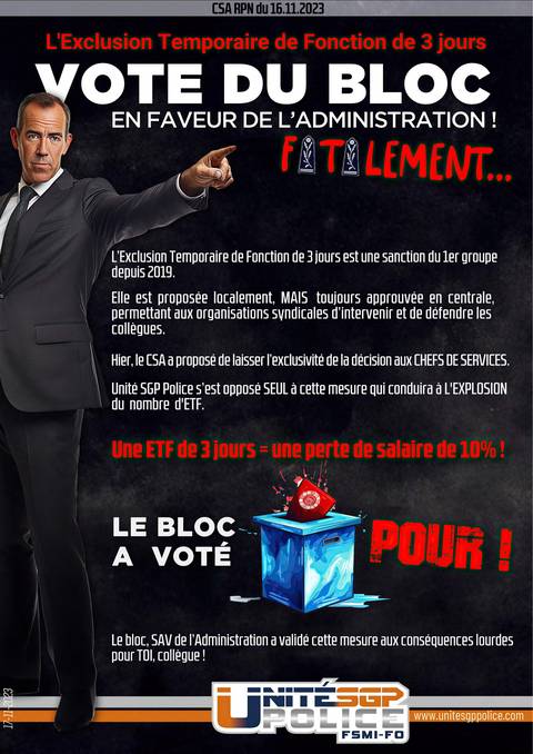 Aperçu — CSA RPN du 16.11.2023 - L’ETF de 3 jours - VOTE DU BLOC EN FAVEUR DE L’ADMINISTRATION ! (fatalement...)