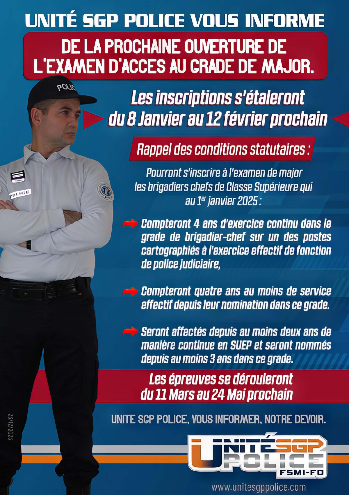 OUVERTURE DE L'EXAMEN D'ACCÈS AU GRADE DE MAJOR