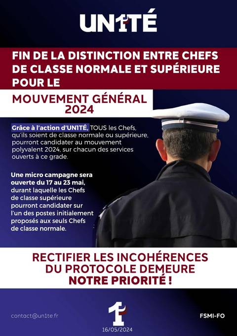Aperçu — Fin de la distinction entre Chefs de classe normale et supérieure pour le Mouvement Général 2024