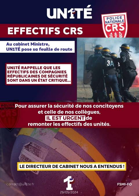 Aperçu — Effectifs CRS - Au cabinet ministre, UN1TÉ pose sa feuille de route