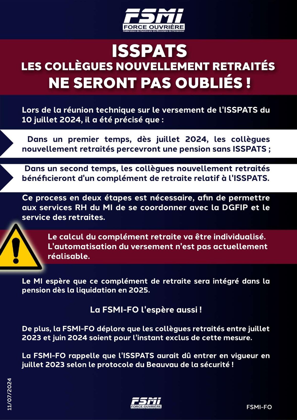 ISSPATS : LES COLLÈGUES NOUVELLEMENT RETRAITÉS NE SERONT PAS OUBLIÉS !