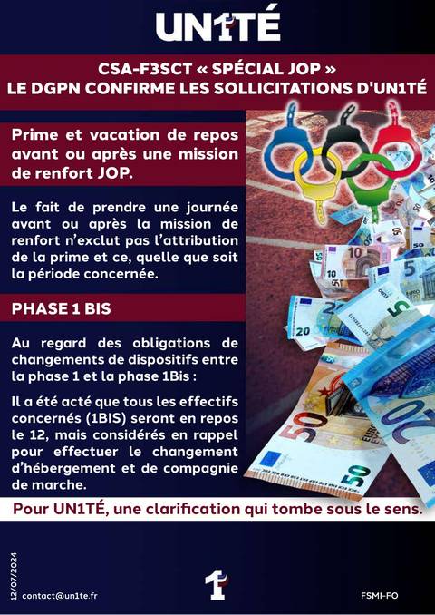Aperçu — CSA-F3SCT « SPÉCIAL JOP » LE DGPN CONFIRME LES SOLLICITATIONS D'UNITÉ