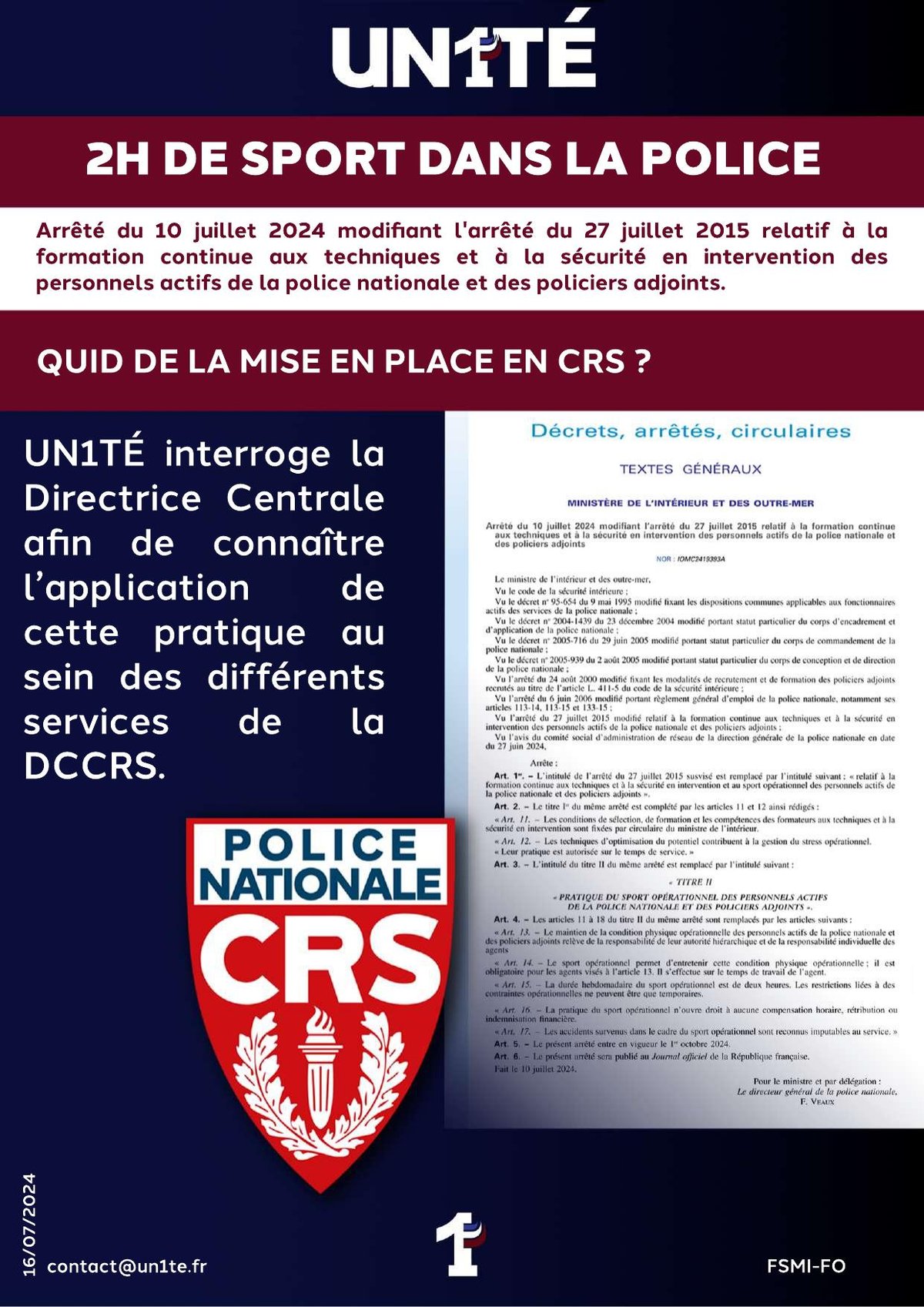 2H DE SPORT DANS LA POLICE - QUID DE LA MISE EN PLACE EN CRS ?