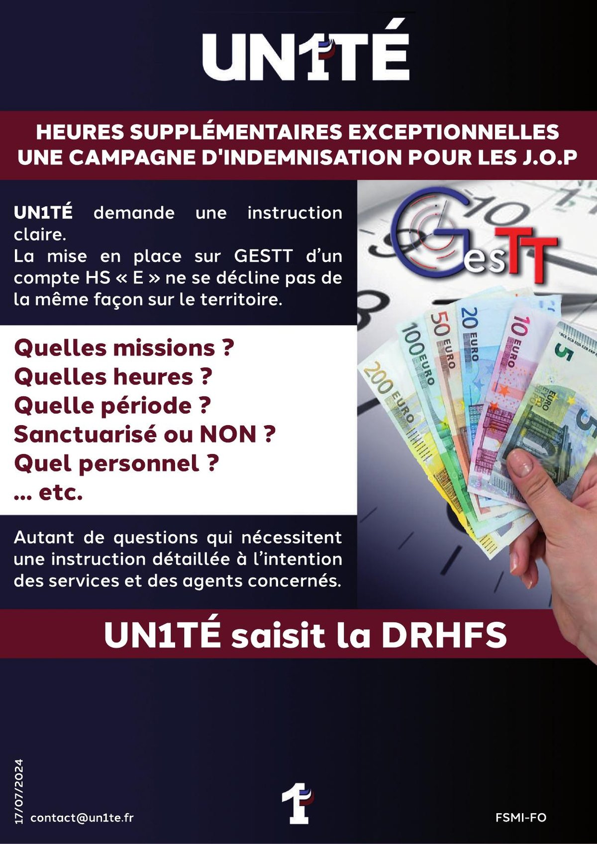 Heures supplémentaires exceptionnelles - Une campagne d'indemnisation pour les J.O.P