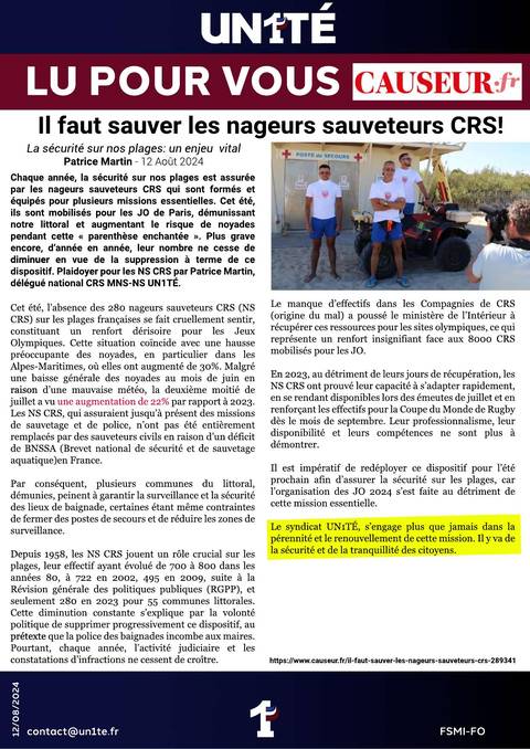 Aperçu — Lu pour vous - Causeur: Il faut sauver les nageurs sauveteurs CRS !