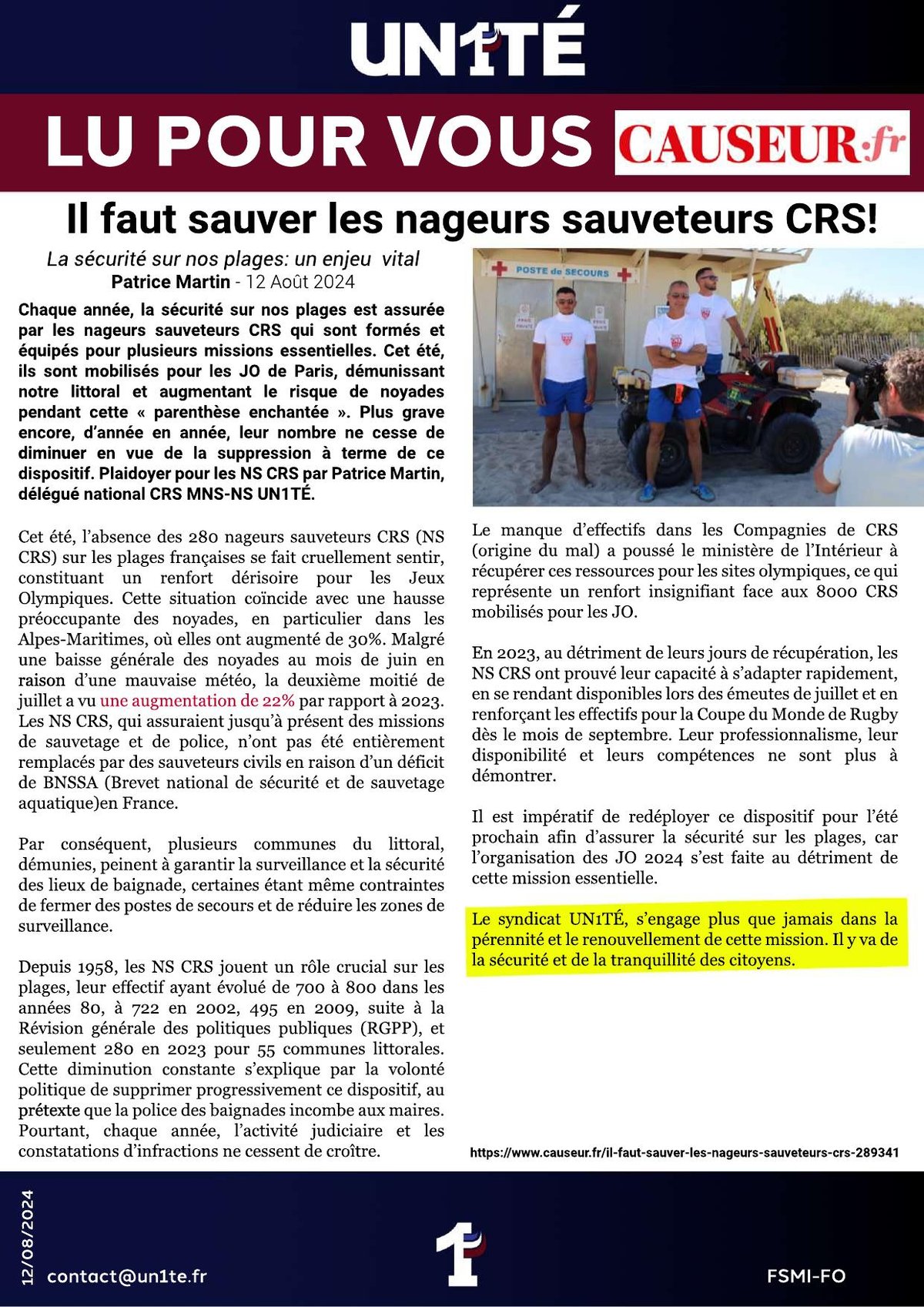 Lu pour vous - Causeur: Il faut sauver les nageurs sauveteurs CRS !