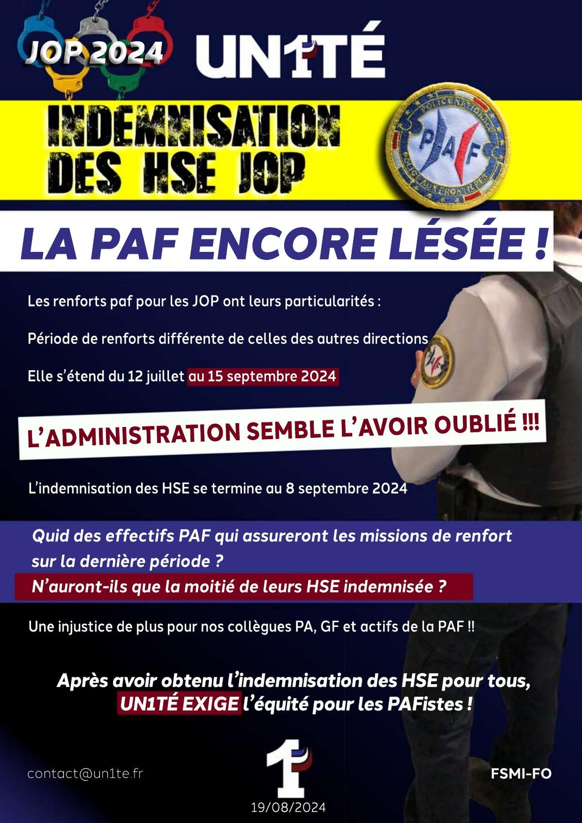 Indemnisation des HSE JOP - La PAF encore lésée !