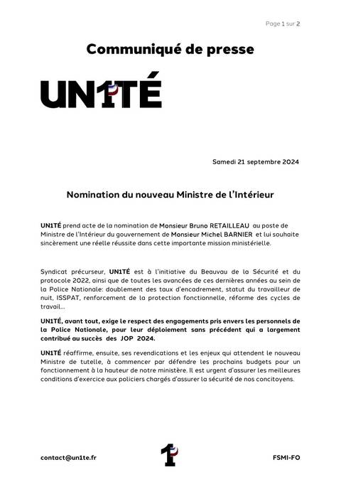 Aperçu — Communiqué de presse - Nomination du nouveau Ministre de l’Intérieur