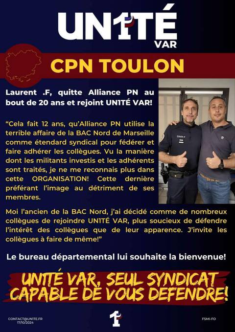 Aperçu — CPN TOULON - Laurent F., quitte Alliance PN au bout de 20 ans et rejoint UNITÉ VAR !