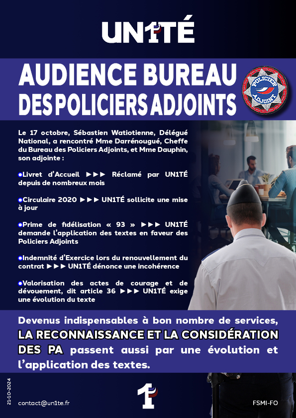 AUDIENCE BUREAU DES POLICIERS ADJOINTS