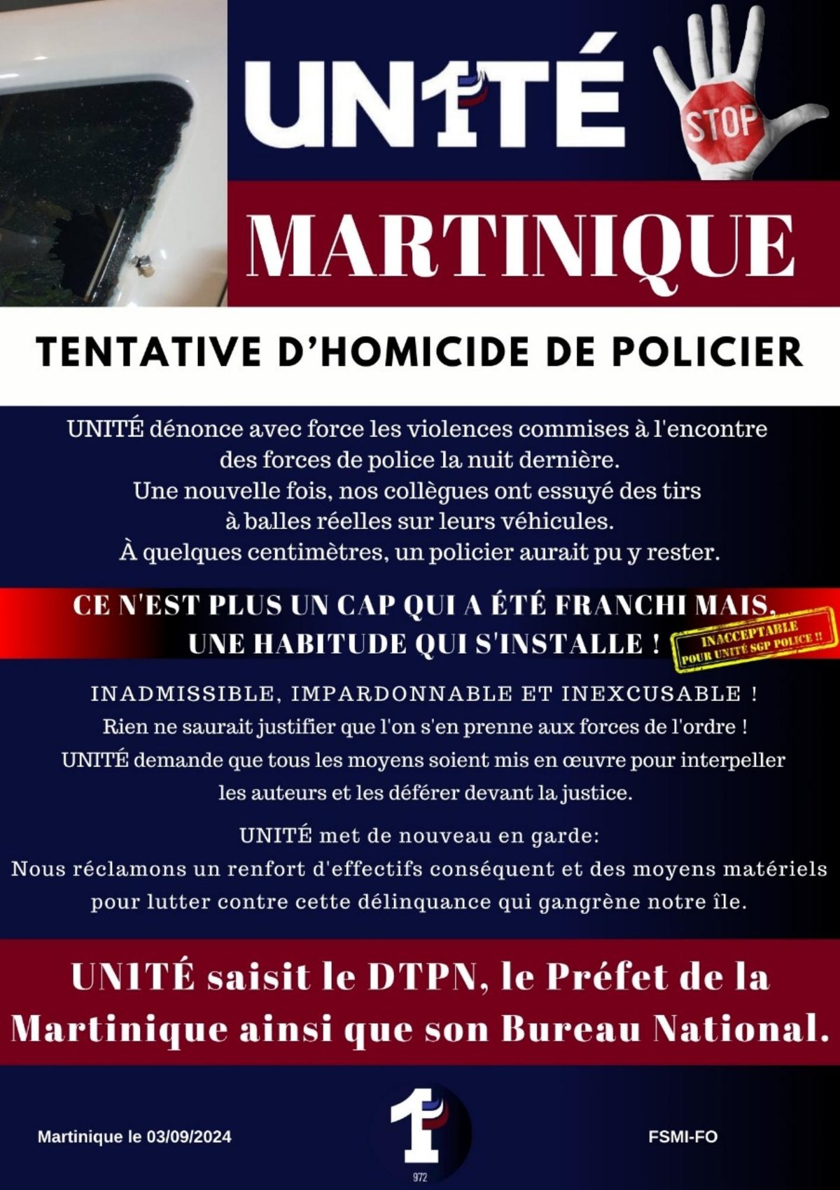 Tentative d'homicide de policier - Martinique