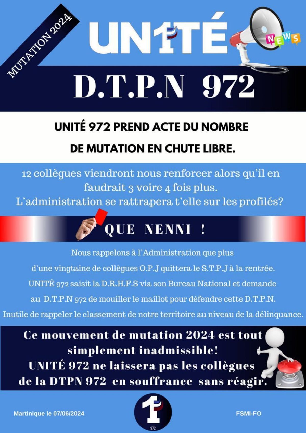 Un1té 972 prend acte du nombre de mutations en chute libre
