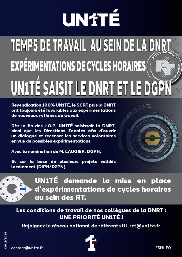 UN1TÉ SAISIT LE DNRT ET LE DGPN