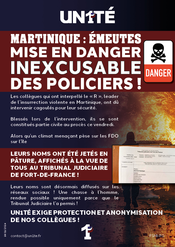 Martinique : Mise en danger inexcusable des policiers !