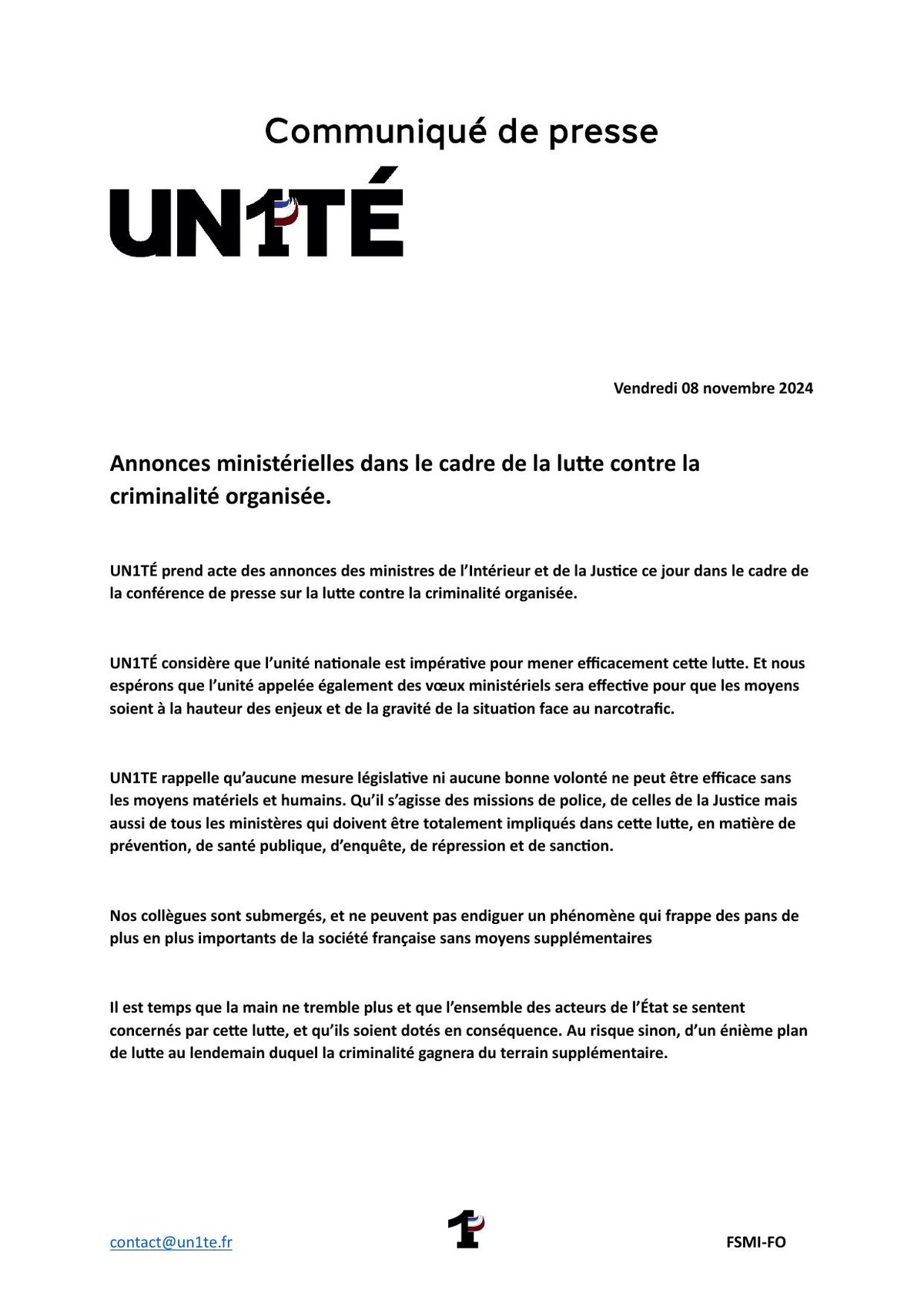 Annonces ministérielles dans le cadre de la lutte contre la criminalité organisée