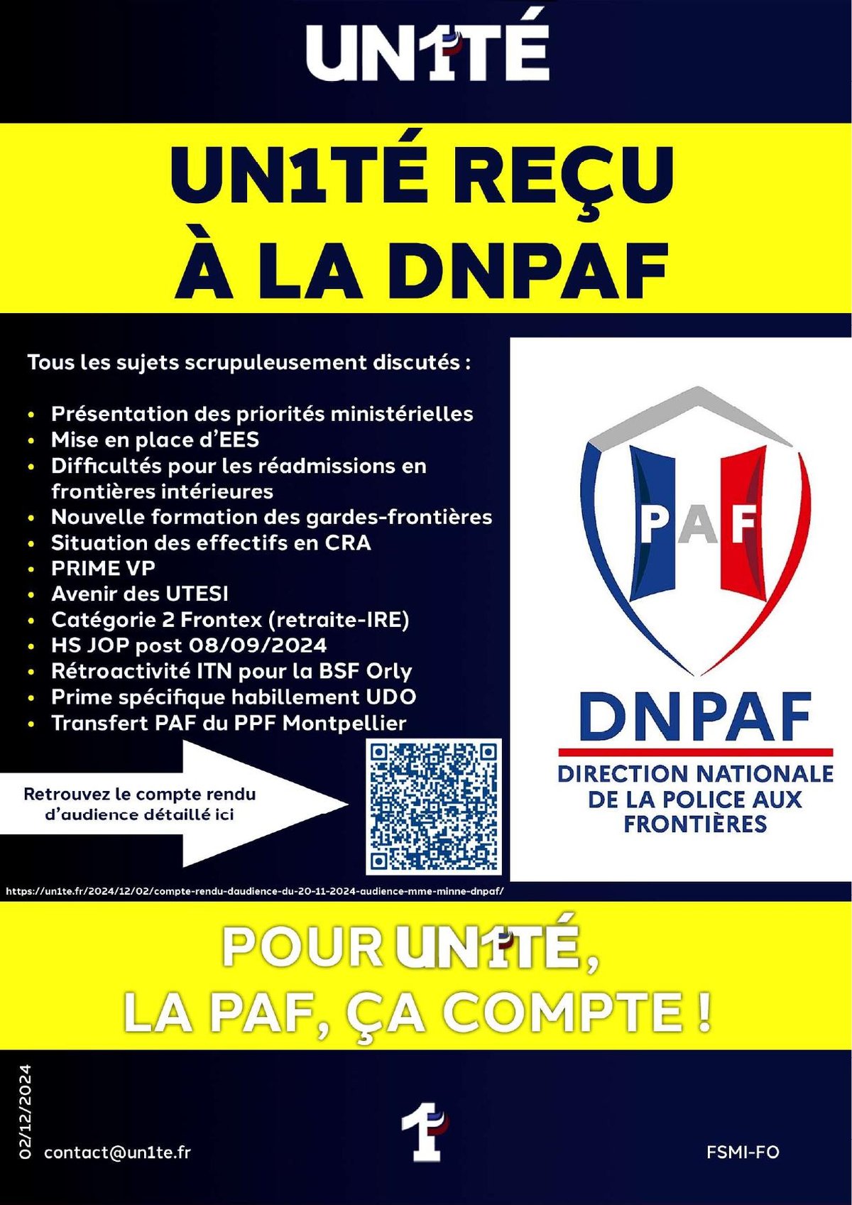 UN1TÉ reçu à la DNPAF