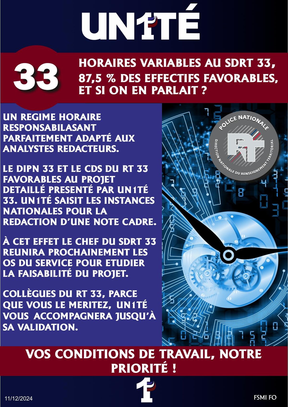 Horaires variables au SDRT 33