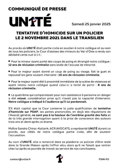 Aperçu — COMMUNIQUÉ DE PRESSE : Tentative d’homicide sur un policier le 2 novembre 2021 dans le transilien