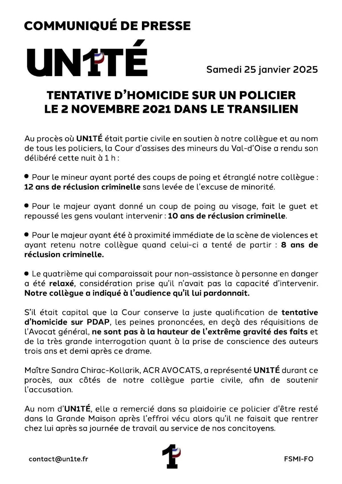 COMMUNIQUÉ DE PRESSE : Tentative d’homicide sur un policier le 2 novembre 2021 dans le transilien