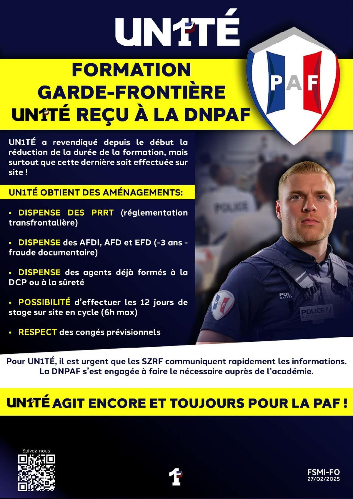 Formation garde-frontière, UNITÉ reçu à la DNPAF