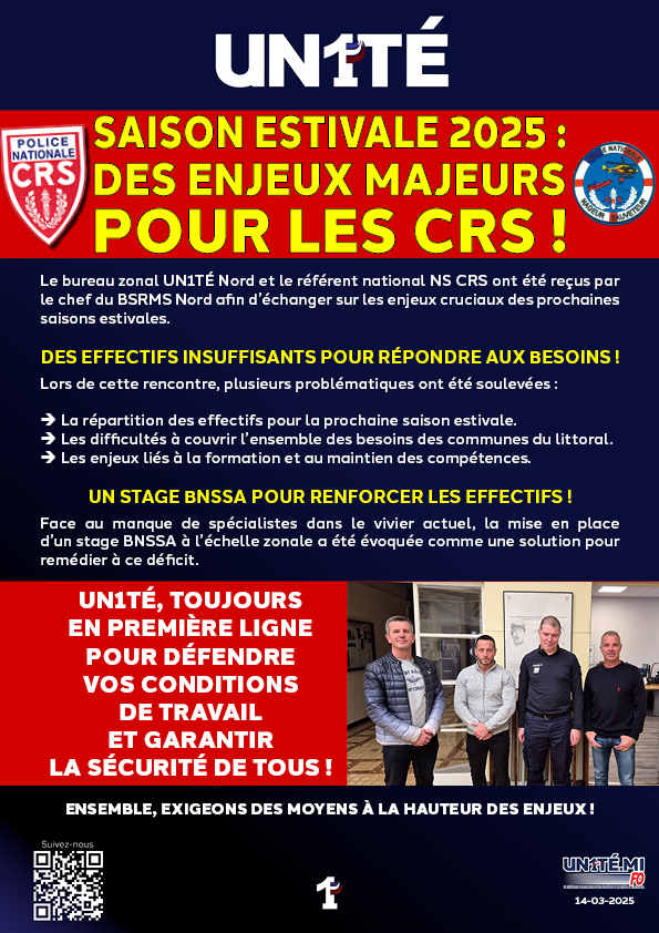 SAISON ESTIVALE 2025 : DES ENJEUX MAJEURS POUR LES CRS !